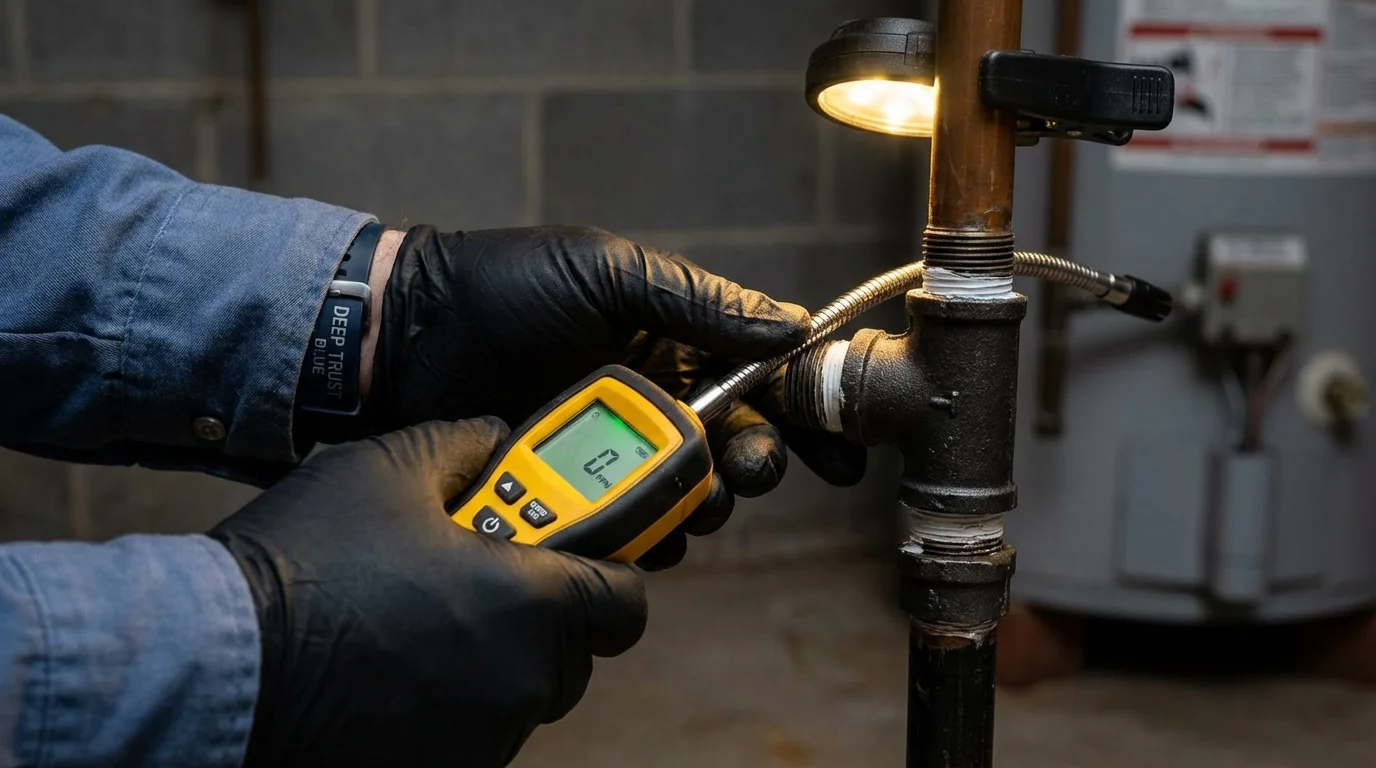 Gas leak detection with electronic sniffer by Johns Plumbing LLC in Tioga