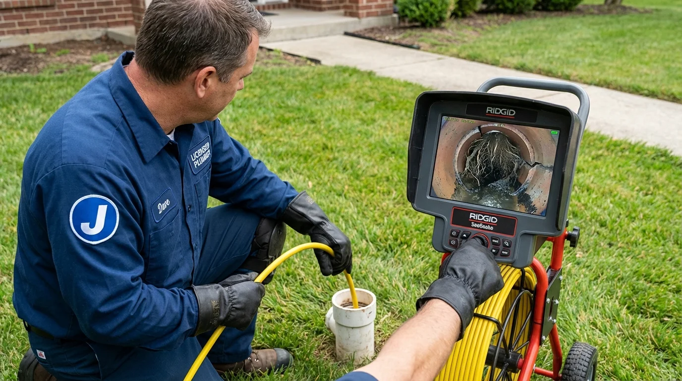 Sewer camera inspection being performed by Johns Plumbing LLC in Tioga
